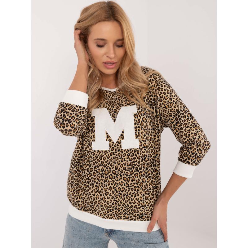 Ecru-bézs leopárd blúz foltos zsebekkel
