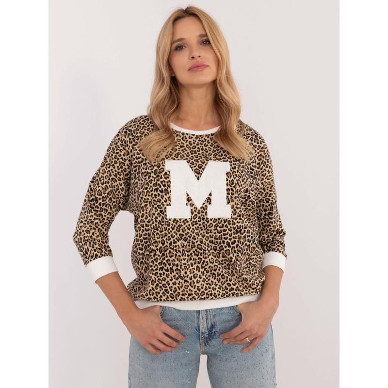 Ecru-bézs leopárd blúz foltos zsebekkel