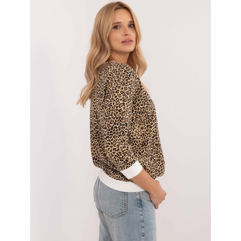 Ecru-bézs leopárd blúz foltos zsebekkel
