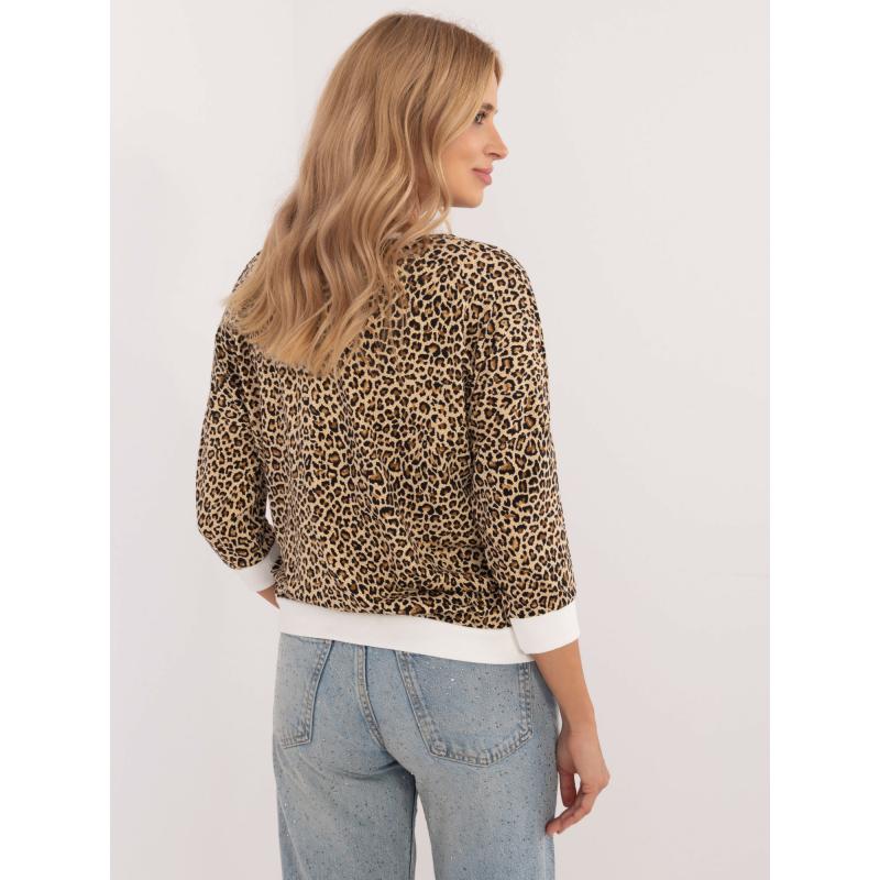 Ecru-bézs leopárd blúz foltos zsebekkel