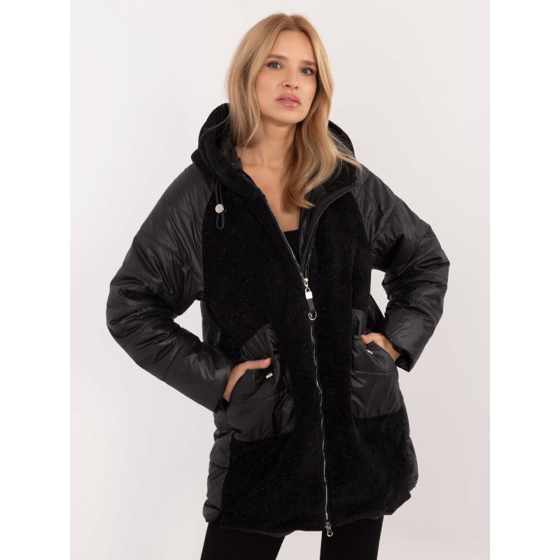 Fekete átmeneti kabát kapucnival