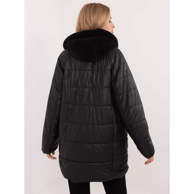 Fekete átmeneti kabát kapucnival