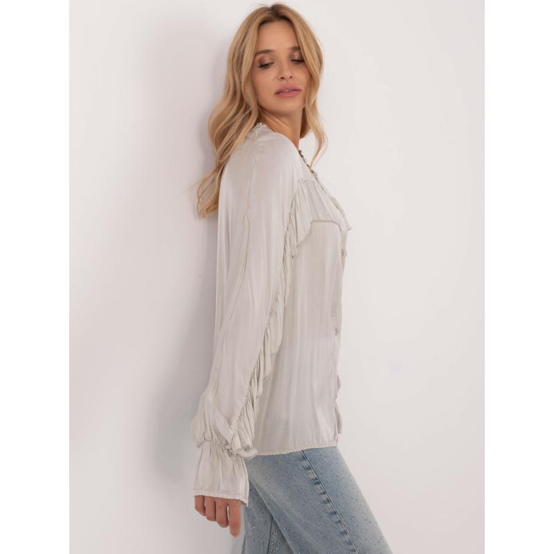 Světle šedá košilová halenka s volánem OCH BELLA