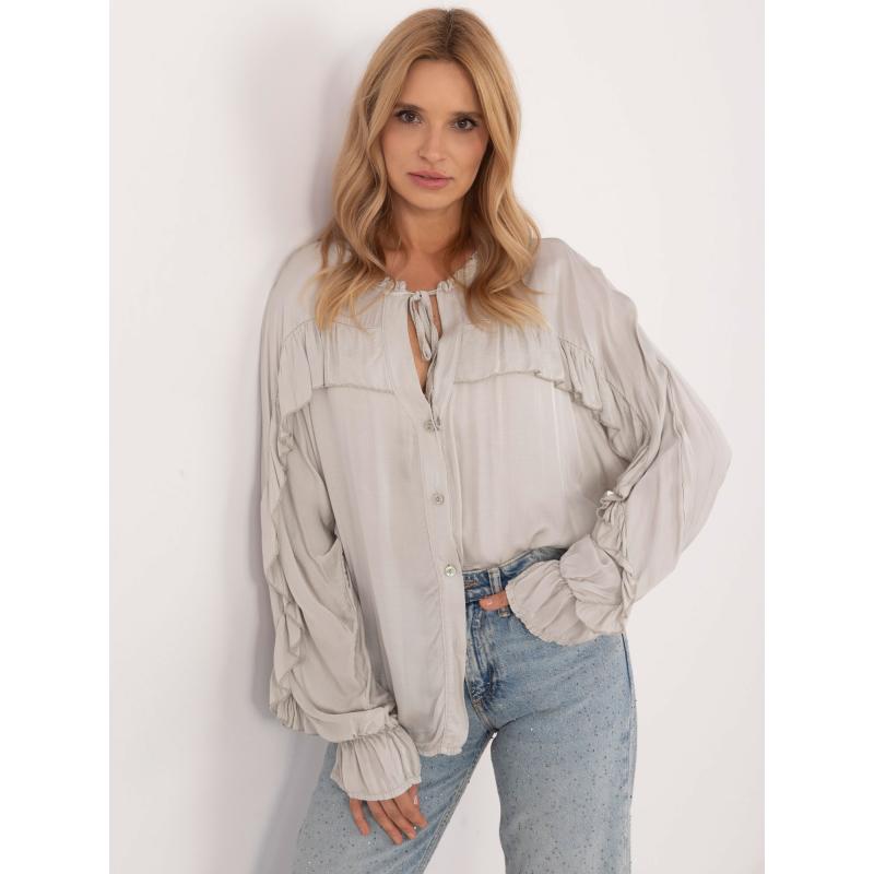 Světle šedá košilová halenka s volánem OCH BELLA