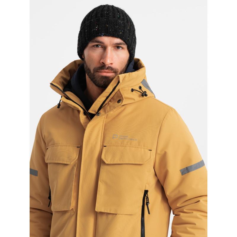 Pánská dlouhá zateplená bunda s reflexními prvky - žlutá V2