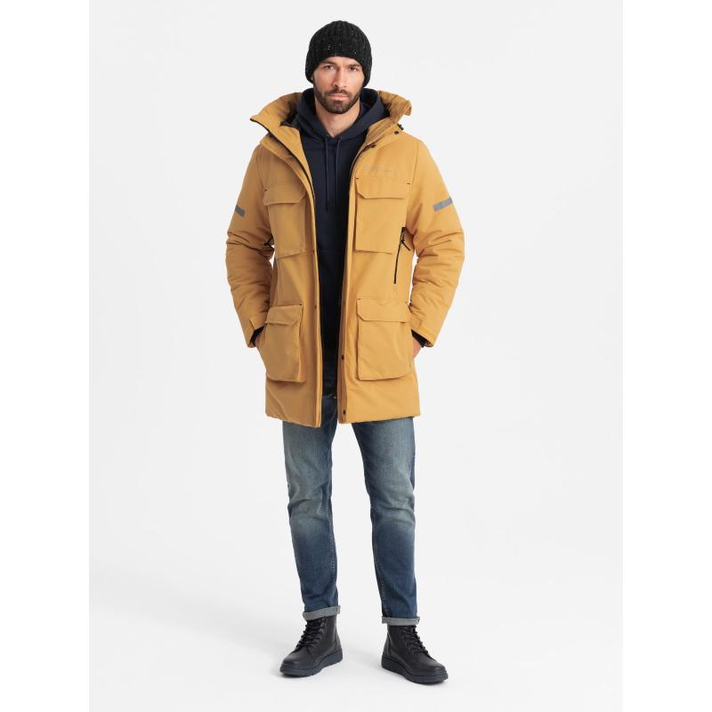 Pánská dlouhá zateplená bunda s reflexními prvky - žlutá V2