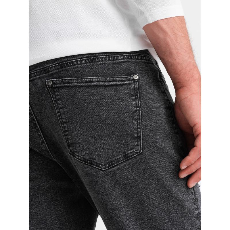Pratelné pánské džínové kalhoty TAPER FIT s odřenými nohavicemi - grafitové