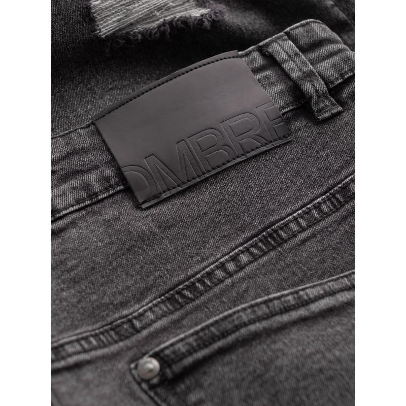 Pratelné pánské džínové kalhoty TAPER FIT s odřenými nohavicemi - grafitové