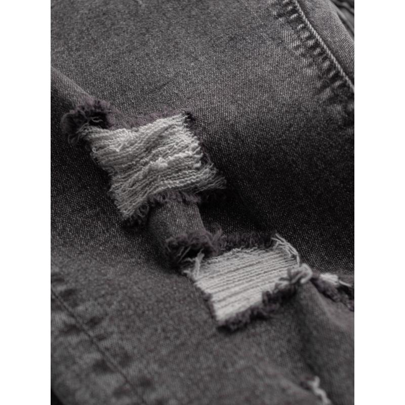 Pratelné pánské džínové kalhoty TAPER FIT s odřenými nohavicemi - grafitové