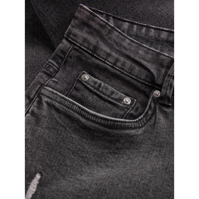 Pratelné pánské džínové kalhoty TAPER FIT s odřenými nohavicemi - grafitové
