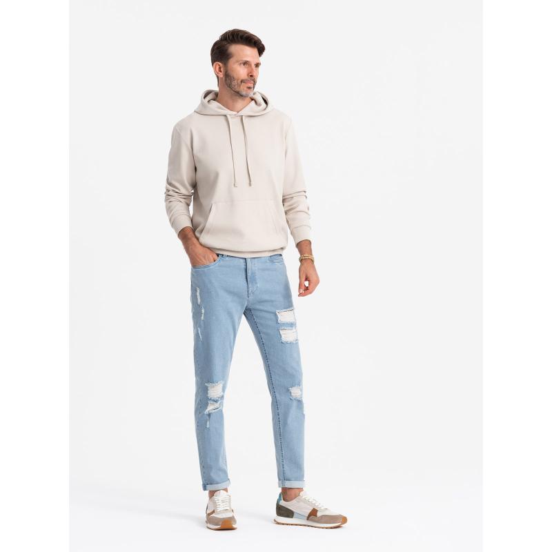 Mosható férfi TAPER FIT farmer nadrág fodros szárral - kék