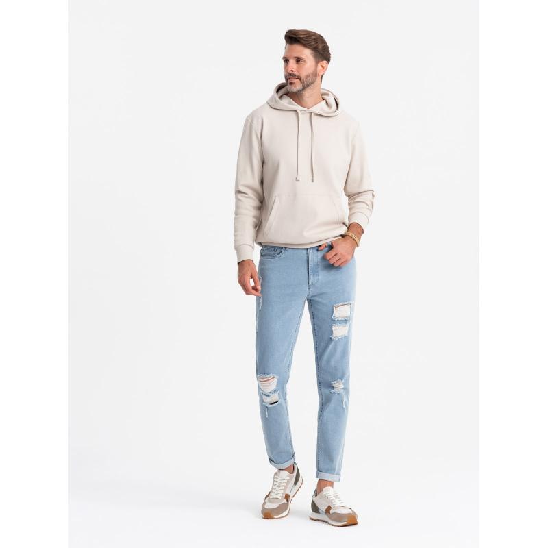 Mosható férfi TAPER FIT farmer nadrág fodros szárral - kék