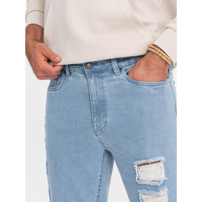 Mosható férfi TAPER FIT farmer nadrág fodros szárral - kék