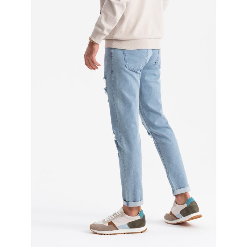 Mosható férfi TAPER FIT farmer nadrág fodros szárral - kék