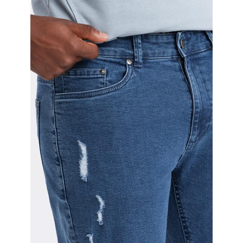 Mosható férfi TAPER FIT farmer nadrág kopottas lábakkal - kék