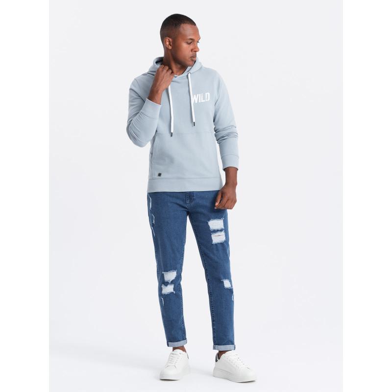 Mosható férfi TAPER FIT farmer nadrág kopottas lábakkal - kék