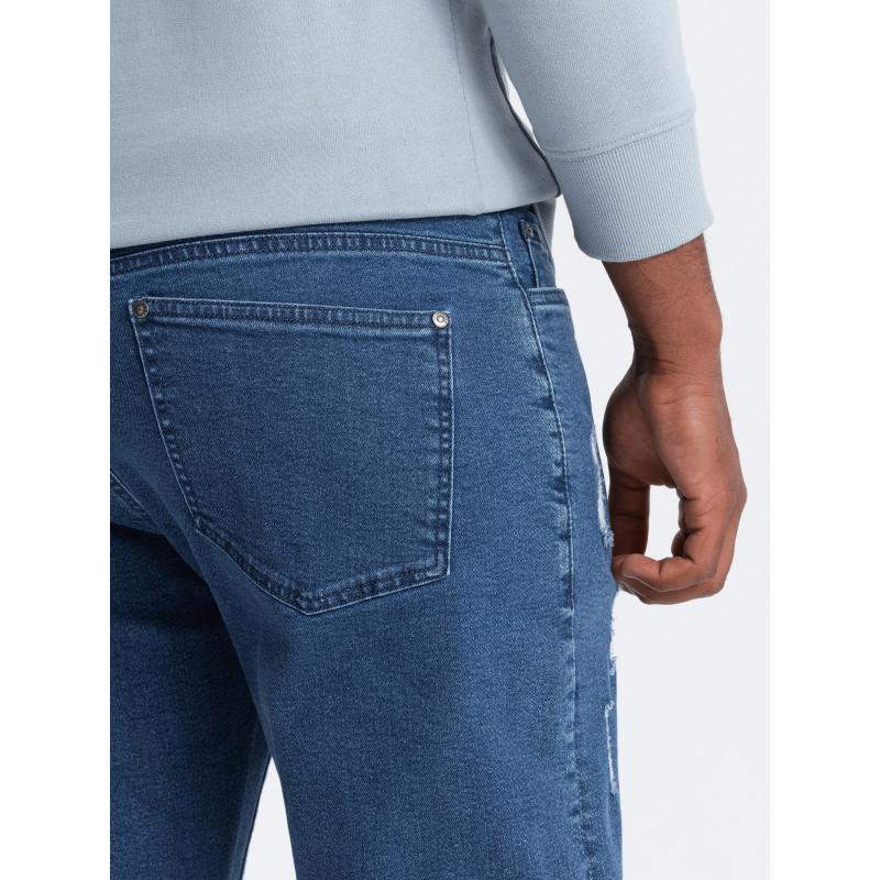 Mosható férfi TAPER FIT farmer nadrág kopottas lábakkal - kék