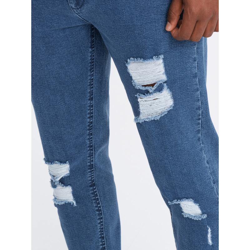 Mosható férfi TAPER FIT farmer nadrág kopottas lábakkal - kék