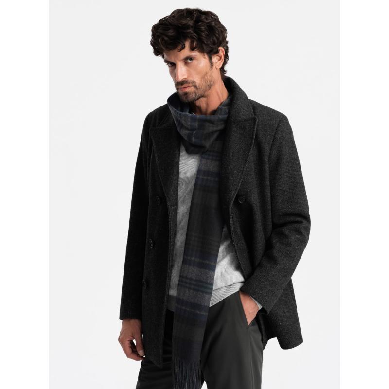 Férfi skót kockás sál bojtokkal - fekete-szürke