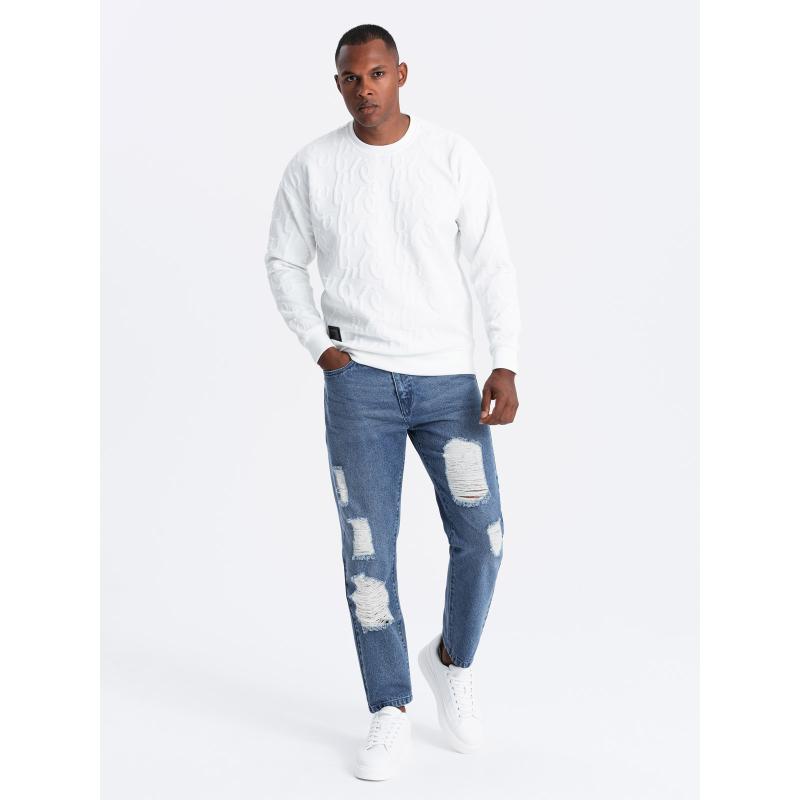 Pánské džínové kalhoty TAPERED FIT s otěry - tmavě modré