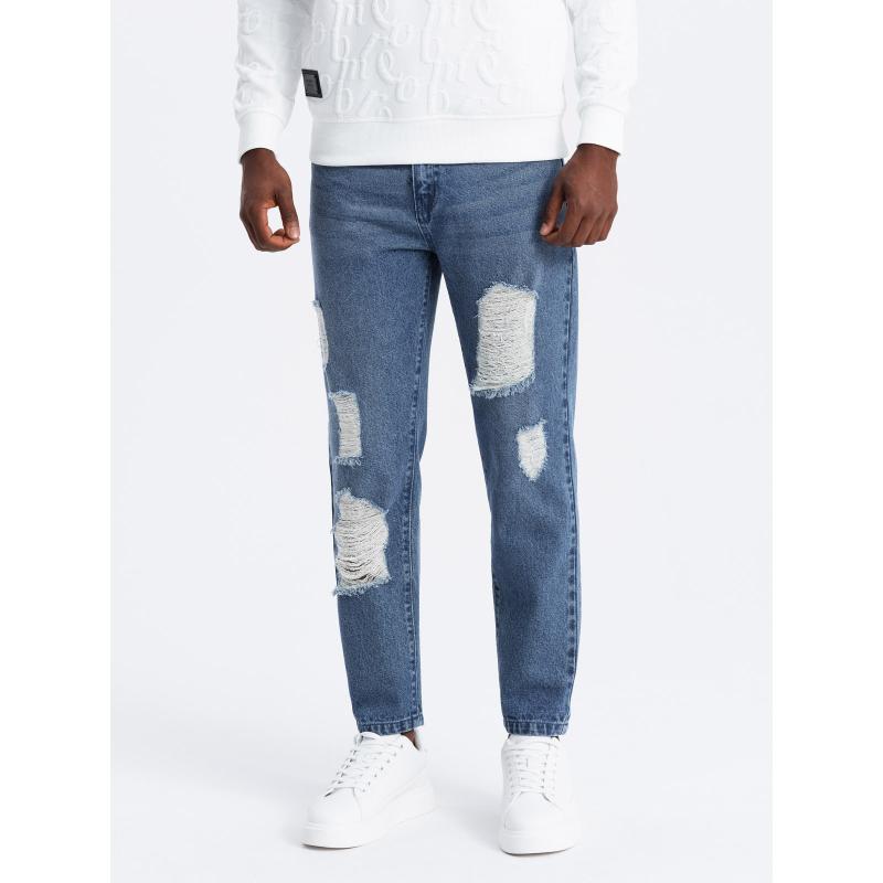 Pánské džínové kalhoty TAPERED FIT s otěry - tmavě modré