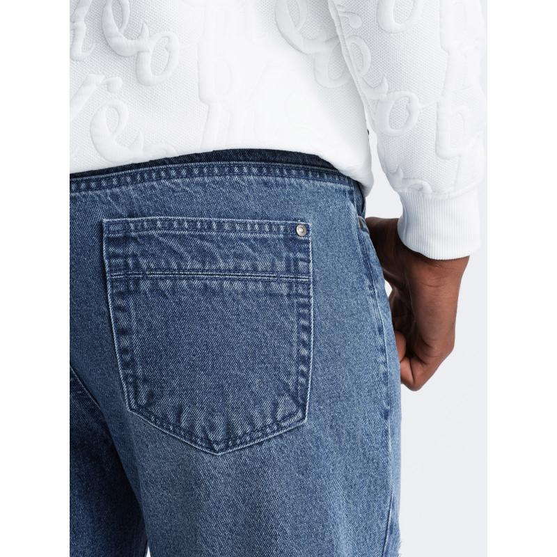 Pánské džínové kalhoty TAPERED FIT s otěry - tmavě modré