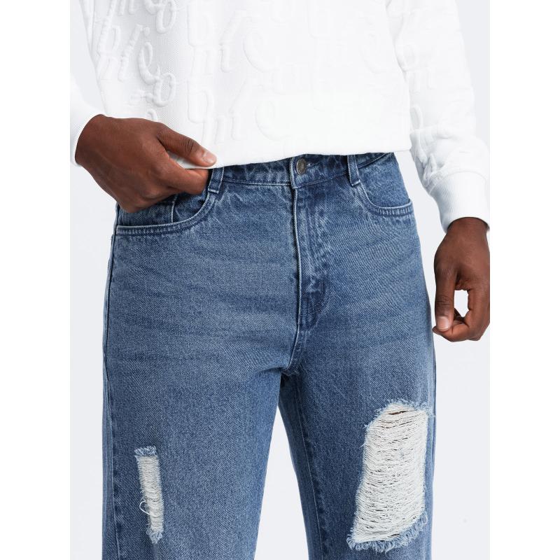 Pánské džínové kalhoty TAPERED FIT s otěry - tmavě modré