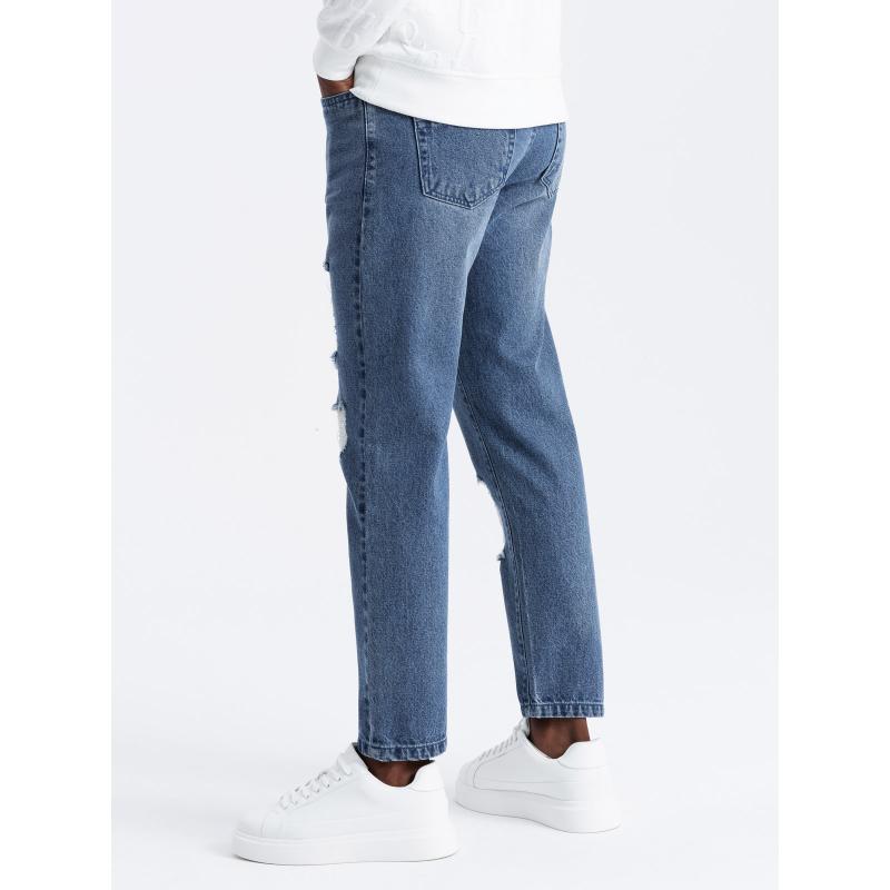 Pánské džínové kalhoty TAPERED FIT s otěry - tmavě modré