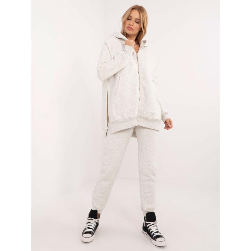 Světle šedá melanžová základní souprava s mikinou s kapucí