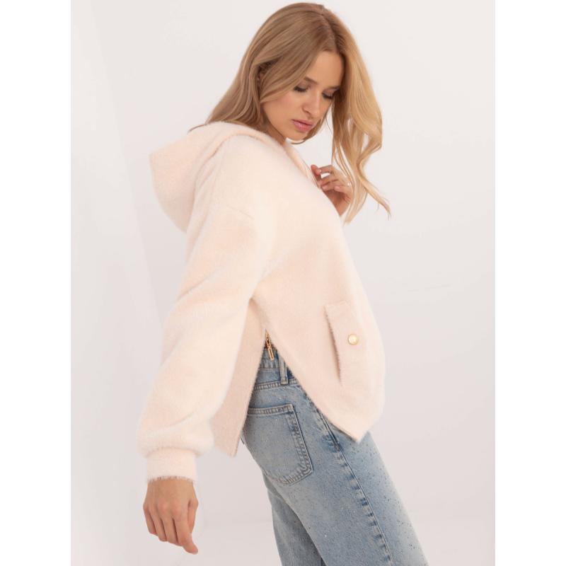 Online krémová bunda z alpaky s kapucí