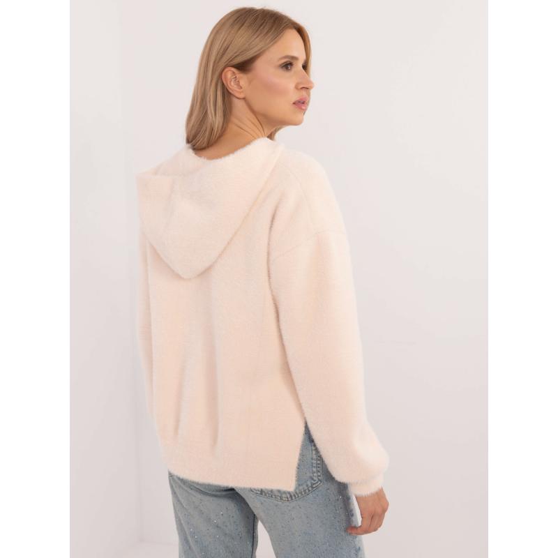 Online krémová bunda z alpaky s kapucí