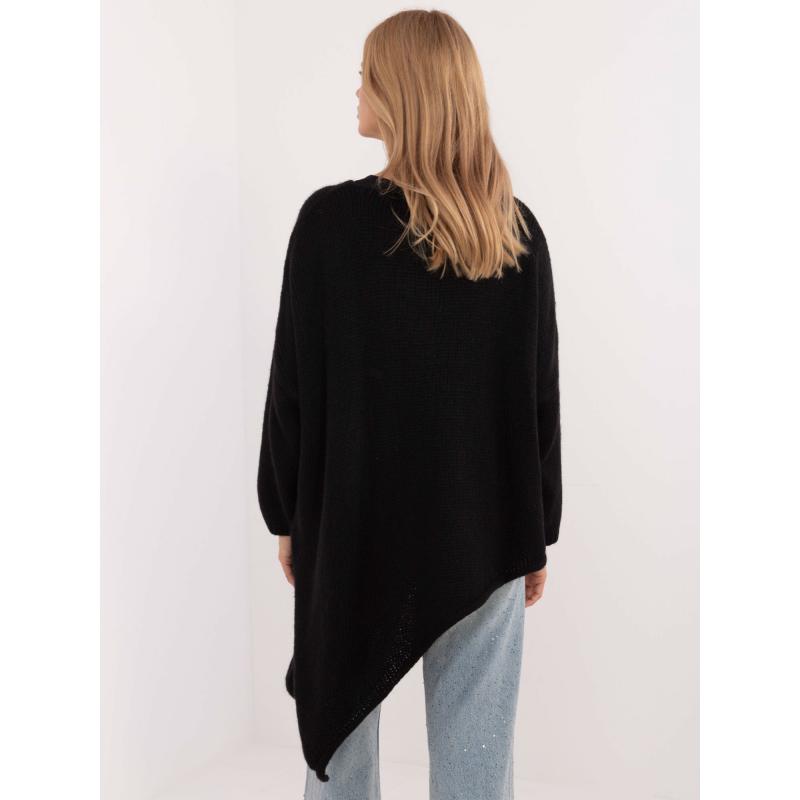 Fekete aszimmetrikus V-nyakú pulóver OCH BELLA