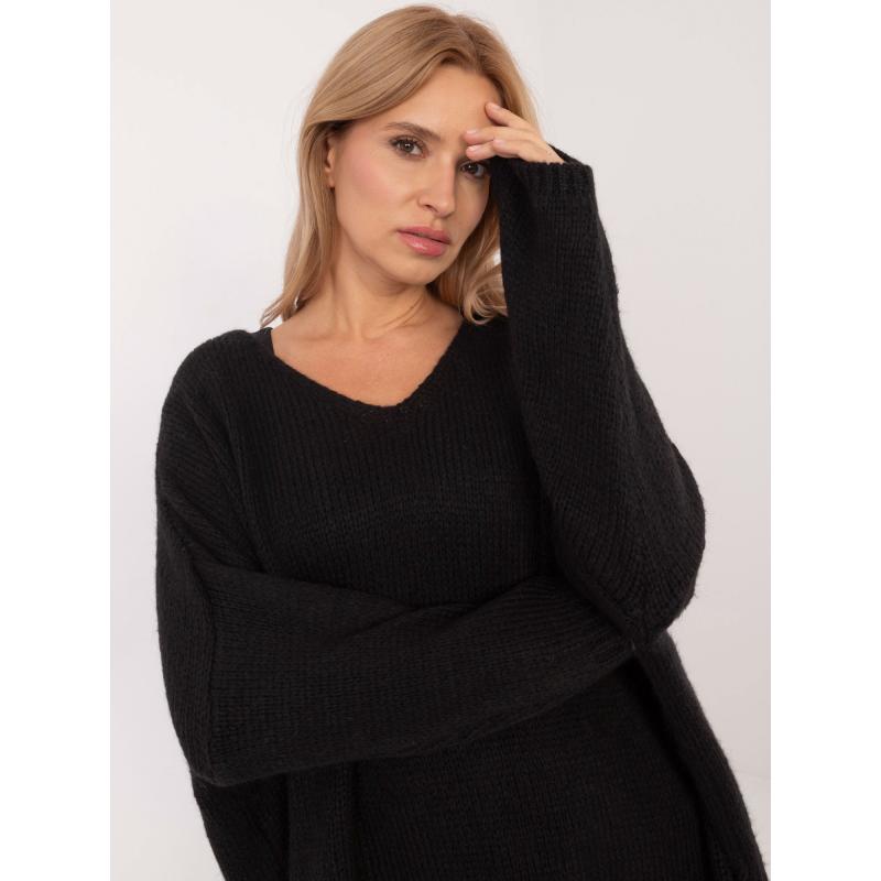 Fekete aszimmetrikus V-nyakú pulóver OCH BELLA