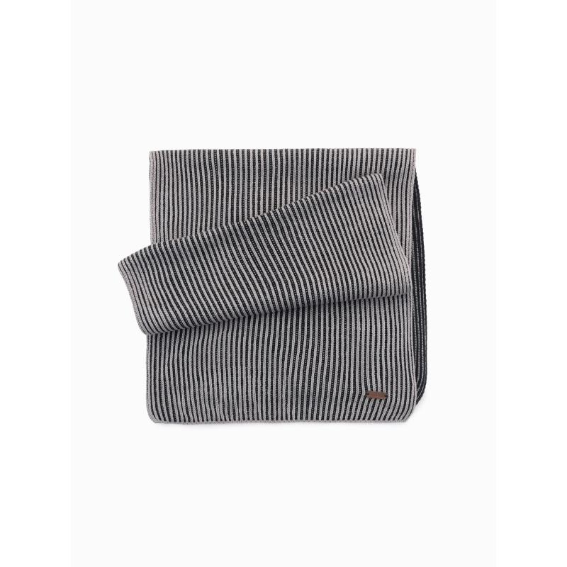 Pletená pánská dvoubarevná pruhovaná šála - šedá a černá