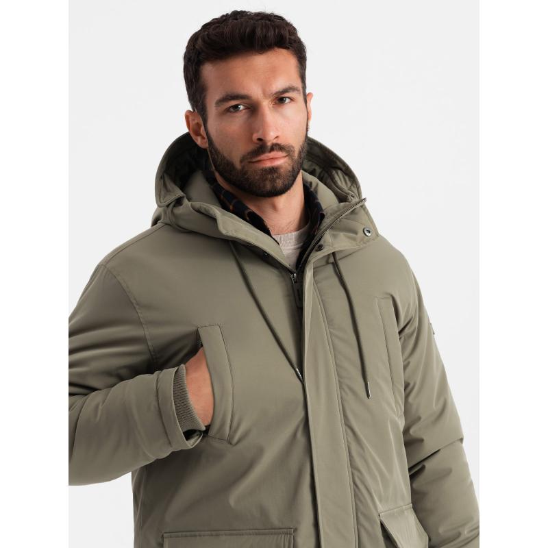Pánská klasická dlouhá bunda parka - olivová V3