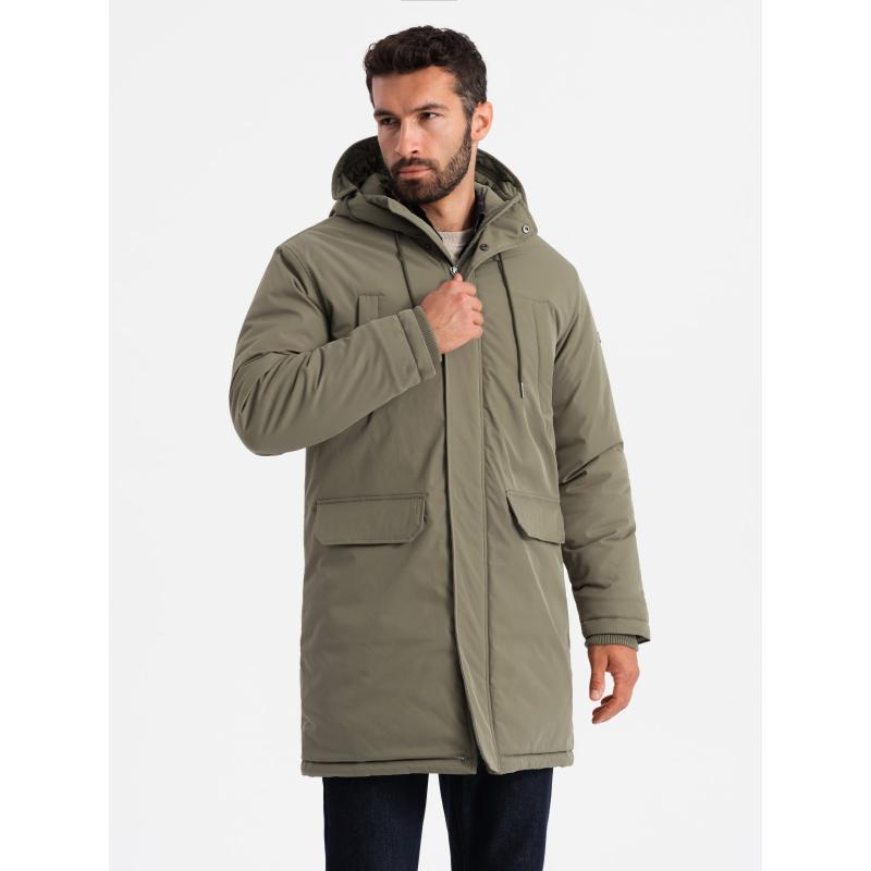 Pánská klasická dlouhá bunda parka - olivová V3