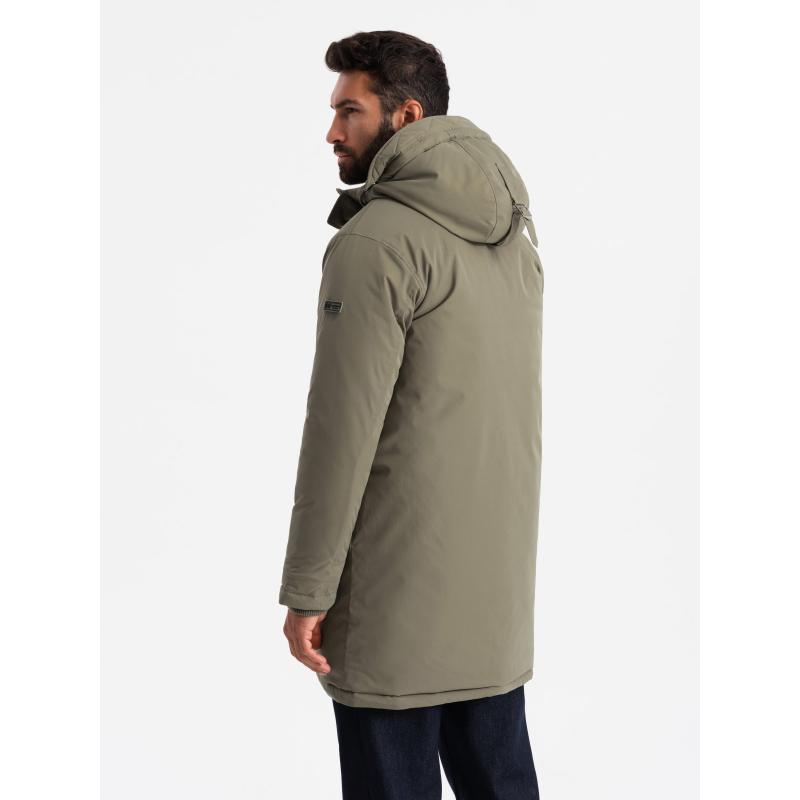 Pánská klasická dlouhá bunda parka - olivová V3