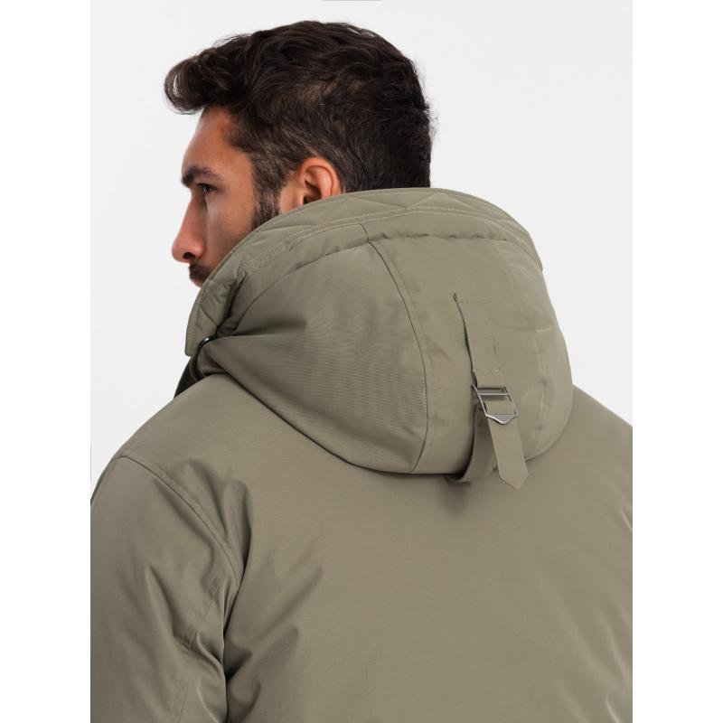 Pánská klasická dlouhá bunda parka - olivová V3