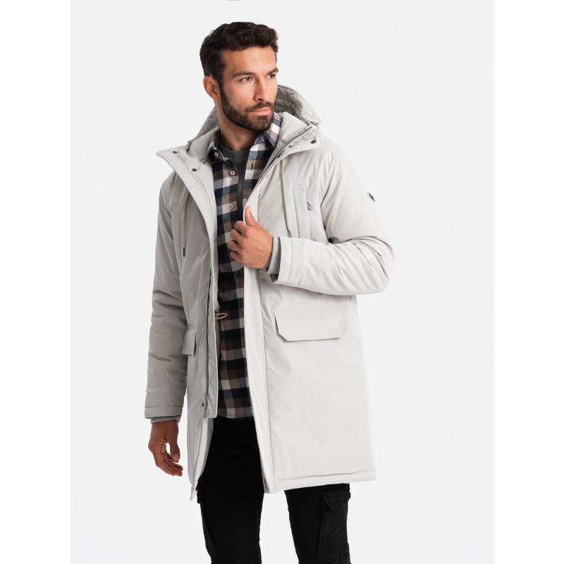 Pánská klasická dlouhá bunda parka - krémová V1