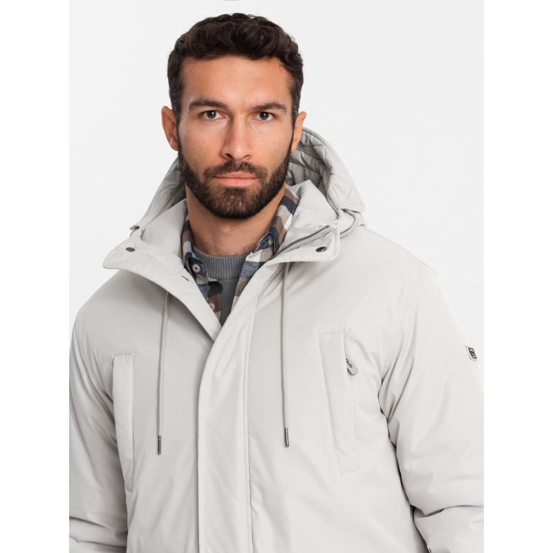 Pánská klasická dlouhá bunda parka - krémová V1