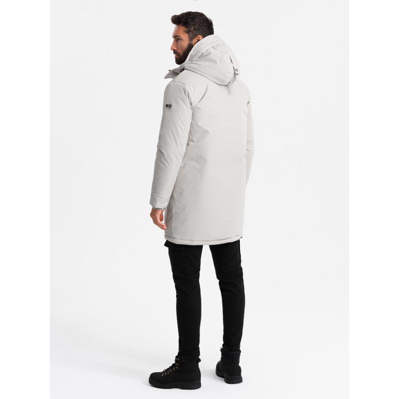 Pánská klasická dlouhá bunda parka - krémová V1