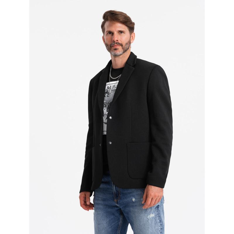 Férfi kabát magas gallérral és kapucnival - fekete