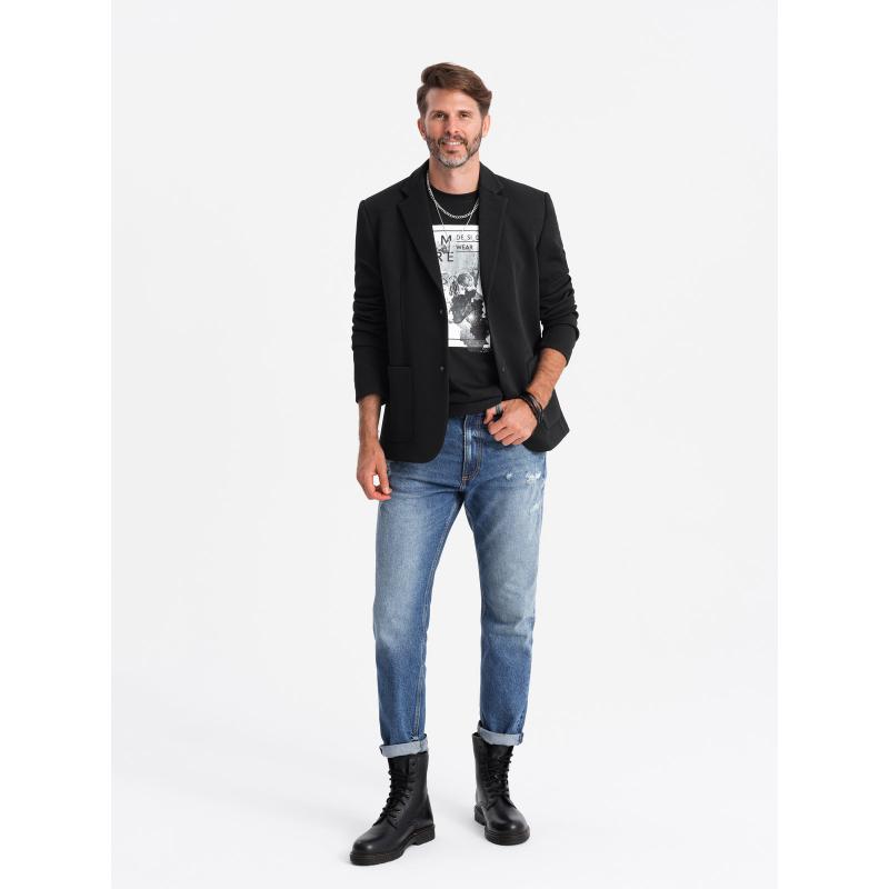 Férfi kabát magas gallérral és kapucnival - fekete