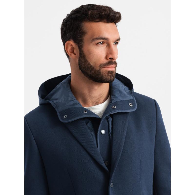 Pánská bunda s kapucí a vysokým límcem - tmavě modrá