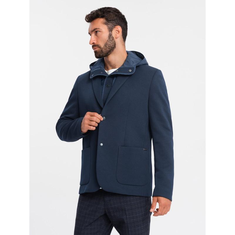 Pánská bunda s kapucí a vysokým límcem - tmavě modrá