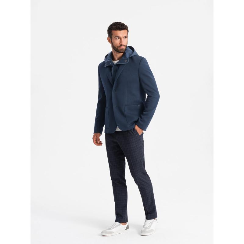 Pánská bunda s kapucí a vysokým límcem - tmavě modrá