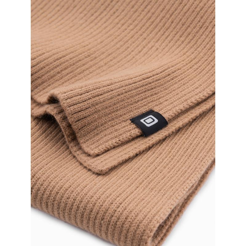 Férfi egyszínű, bordázott kötött sál - világosbarna