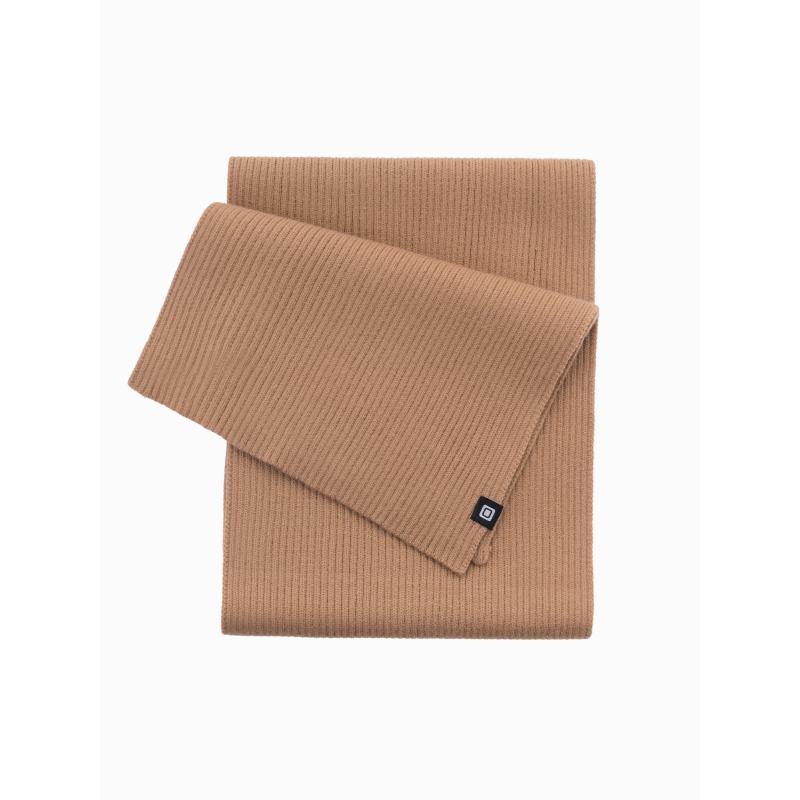 Férfi egyszínű, bordázott kötött sál - világosbarna