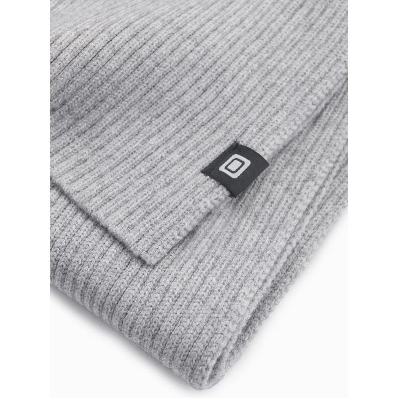 Pánská jednobarevná žebrovaná pletená šála - šedá