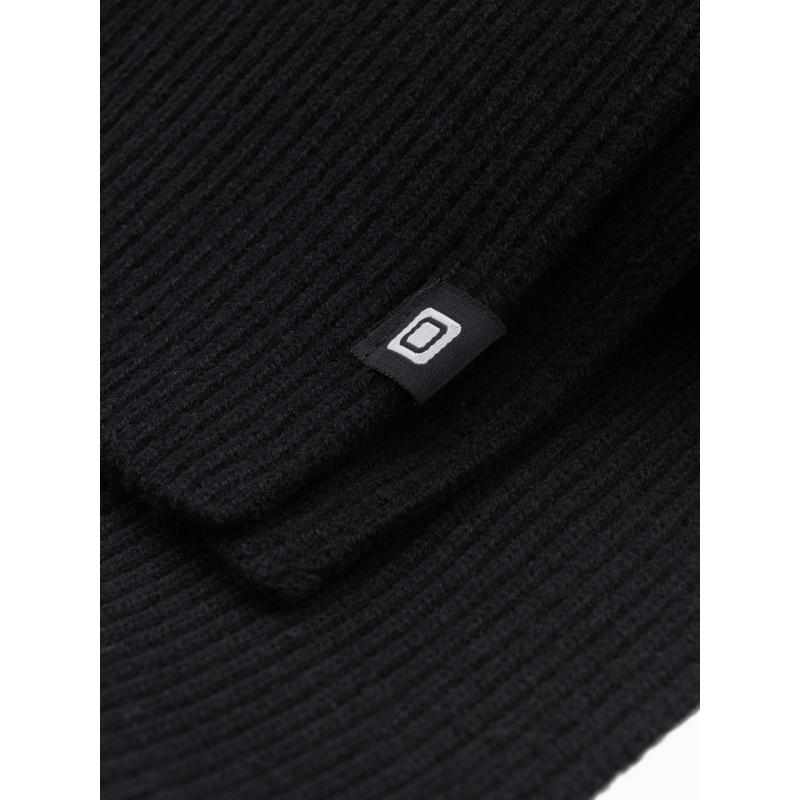 Pánská jednobarevná žebrovaná pletená šála - černá